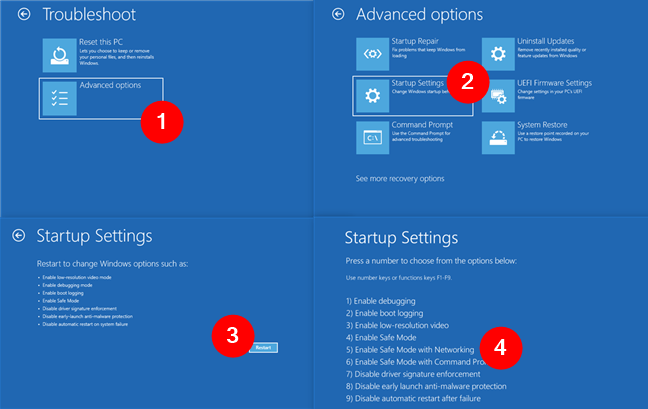 Follow the path: Troubleshoot > Advanced options > Startup Settings > Restart > Enable Safe Mode with Networking