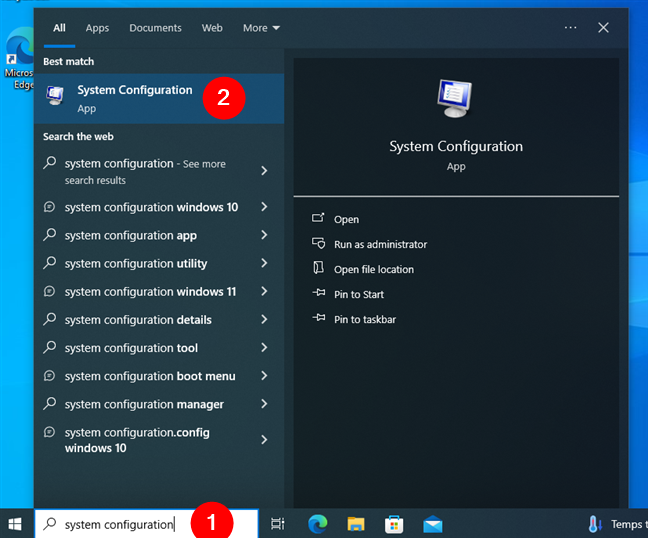 Opening msconfig (System Configuration) in Windows 10