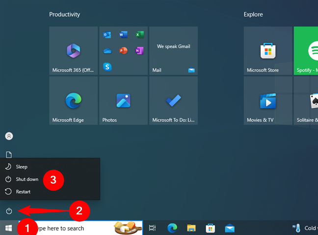 How to shut down Windows 10 from the Start screen