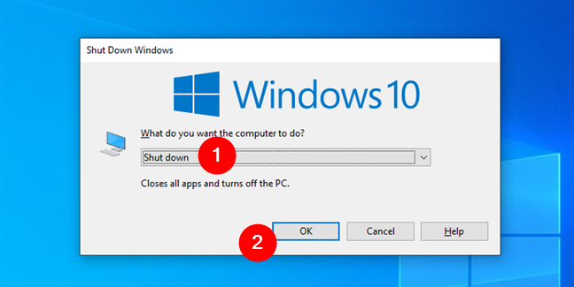 Turn off Windows 10 from the Shut Down Windows dialog window