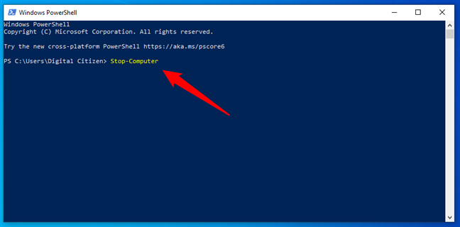 How to shut down Windows 10 using the Stop-Computer cmdlet in PowerShell