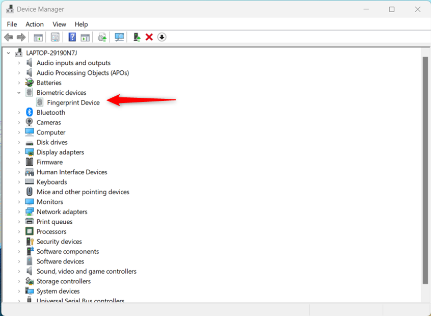 Does the Fingerprint Device show up under Biometric devices?