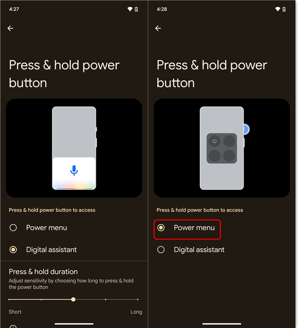 Choose Power menu instead of Digital assistant