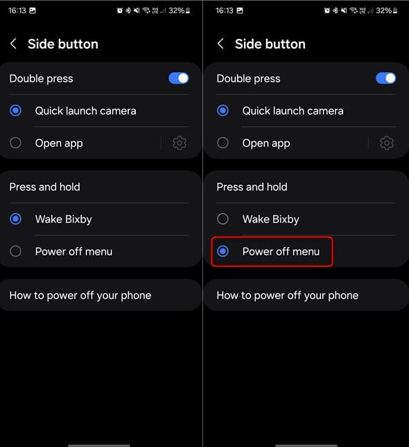 Select Power off menu instead of Wake Bixby