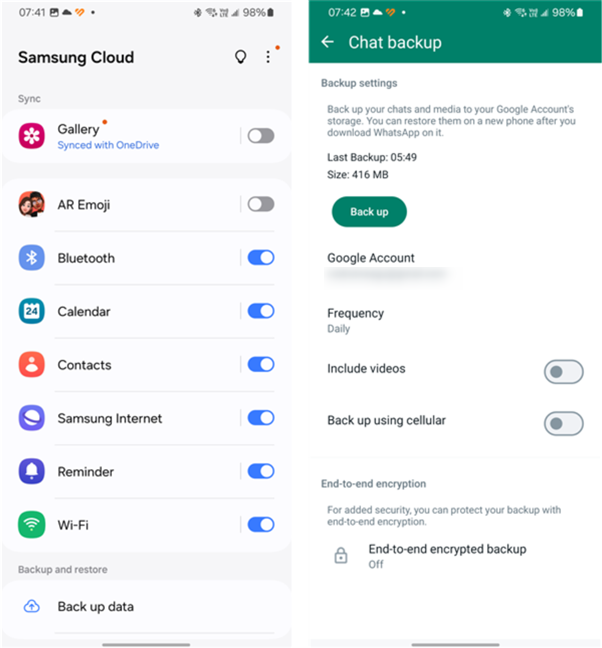 Android smartphones and apps use different cloud backup solutions