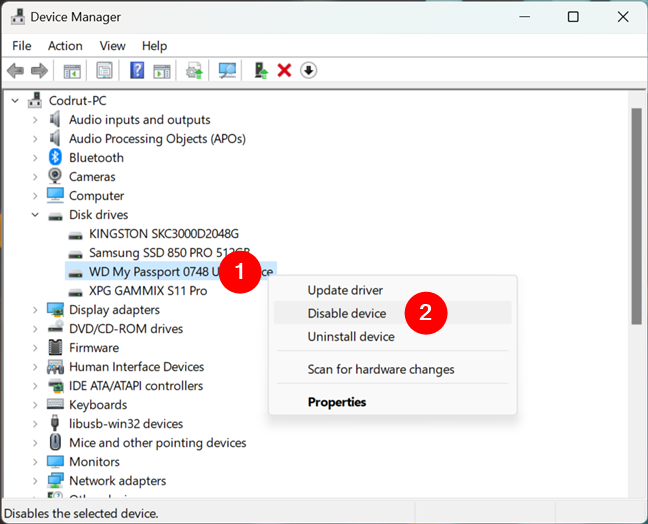 How to disable a device with Device Manager