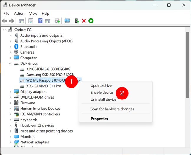 How to enable a device with Device Manager