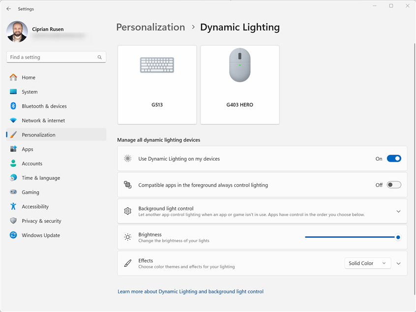 Dynamic Lighting in Windows 11