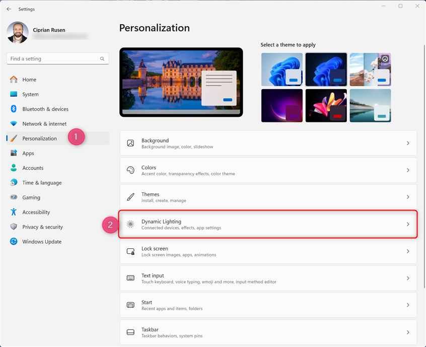 Go to Windows 11 Settings > Personalization > Dynamic Lighting