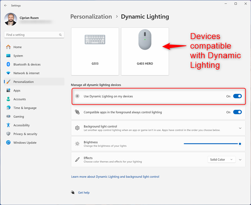 Turning on Dynamic Lighting