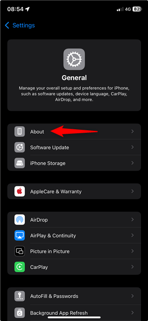 Access About in the General settings