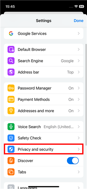 Tap on Privacy and security