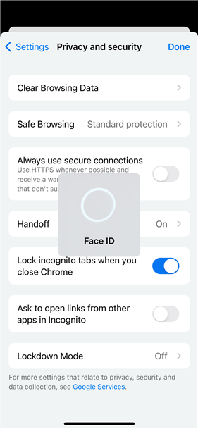 Verify your identity to begin to lock Incognito tabs on your iPhone