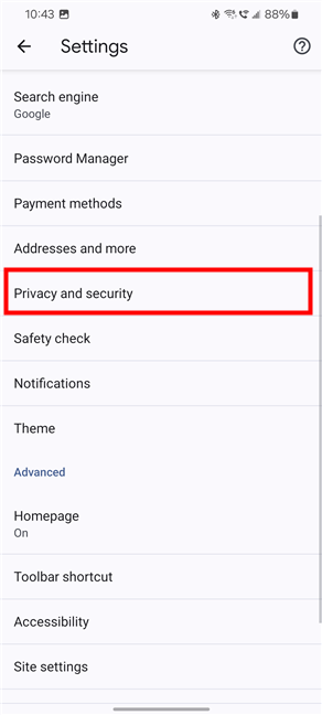 Go to Privacy and security
