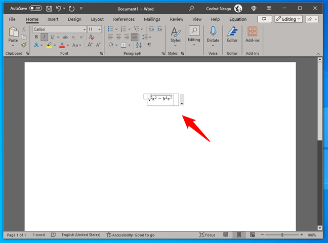 Inserting an expression from Math Input Panel into Word