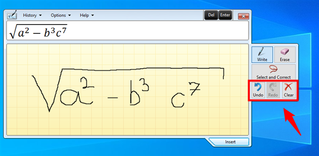 How to undo, redo, or clear in the Math Input Panel