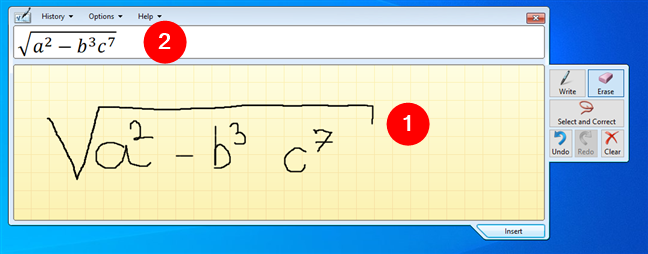 Handwriting a mathematical expression in Math Input Panel