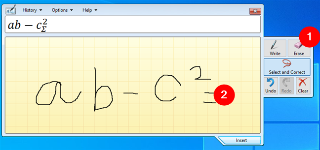 How to erase a mistake in Math Input Panel