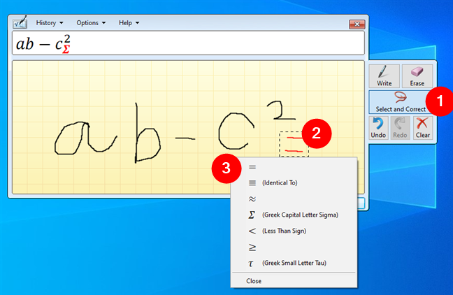 How to correct a mistake in the Math Input Panel