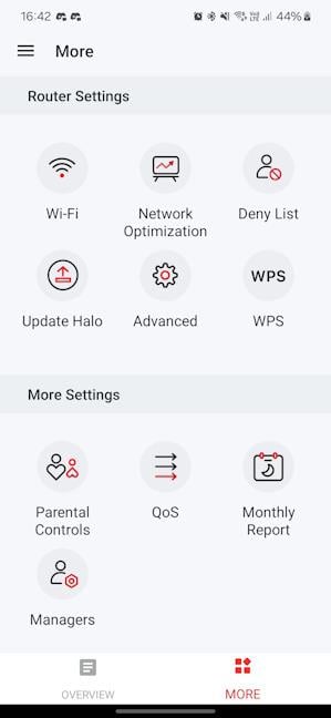 The Mercusys app doesn't include many settings and tools