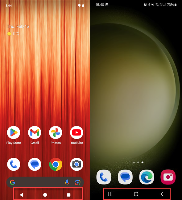 Android with the three buttons at the bottom of the screen