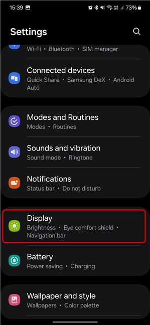 Inside Settings, go to Display