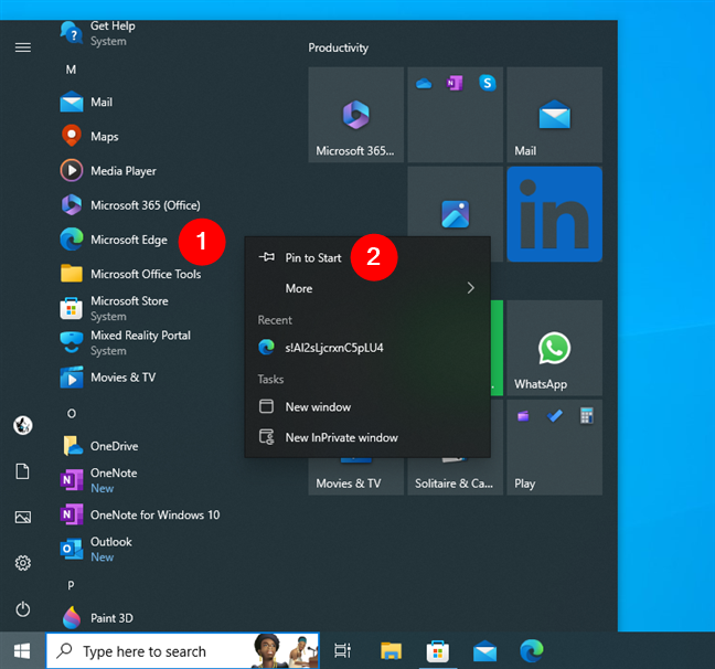 How to pin Microsoft Edge to the Start Menu