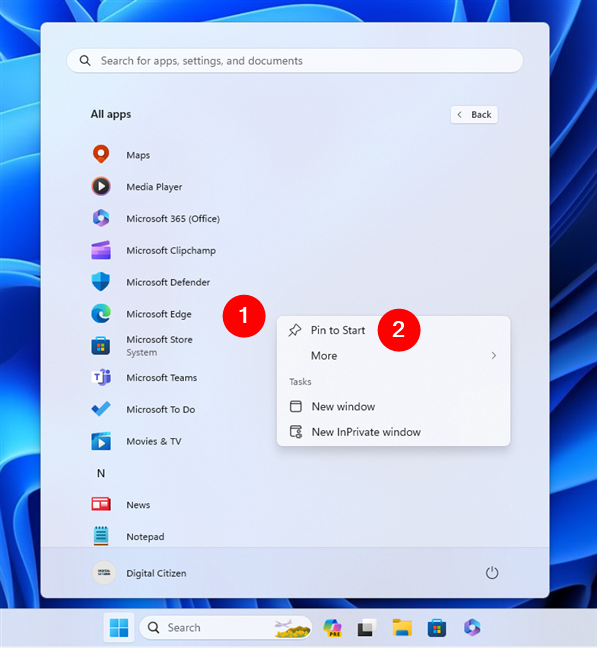 Pin Edge to the Start Menu in Windows 11