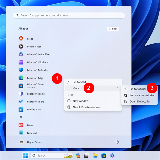 Pin Edge to the taskbar in Windows 11