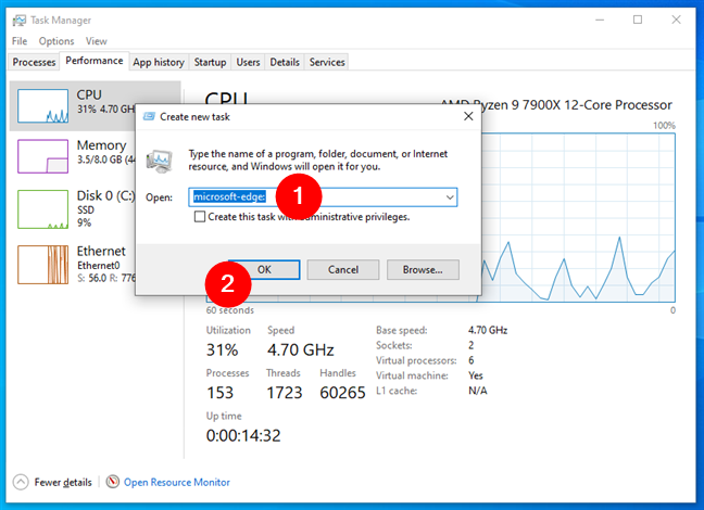 How to open Microsoft Edge from the Task Manager in Windows 10