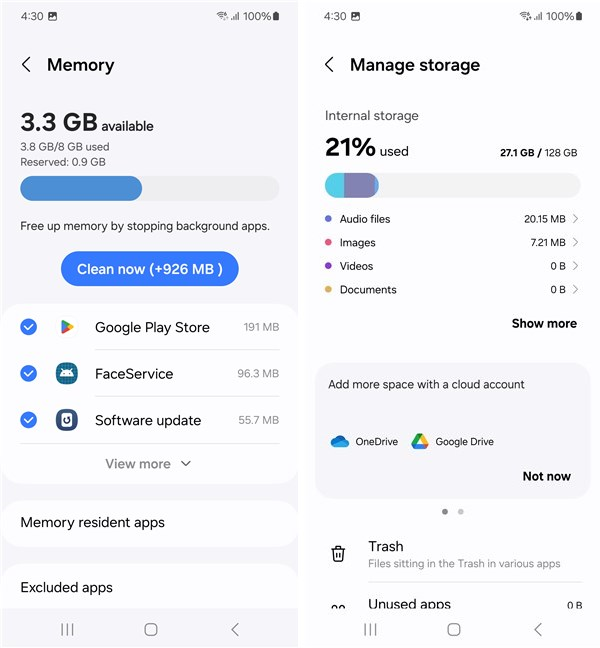 Memory and storage details