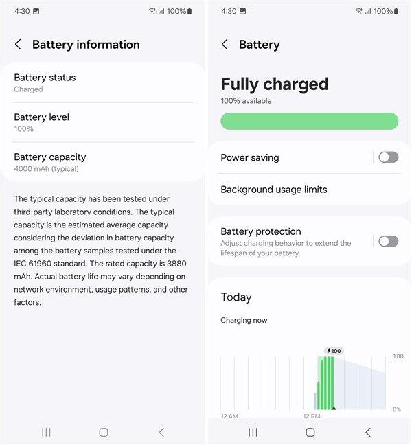 Battery details for the Samsung Galaxy S24