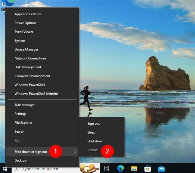 How to restart Windows 10 from the WinX Menu