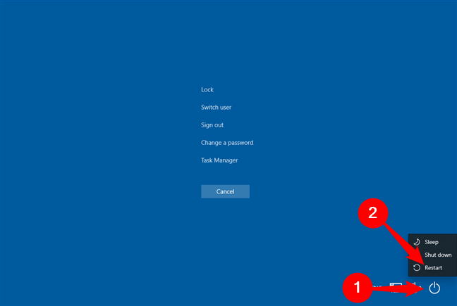 Restart Windows 10 from the Control + Alt + Delete screen