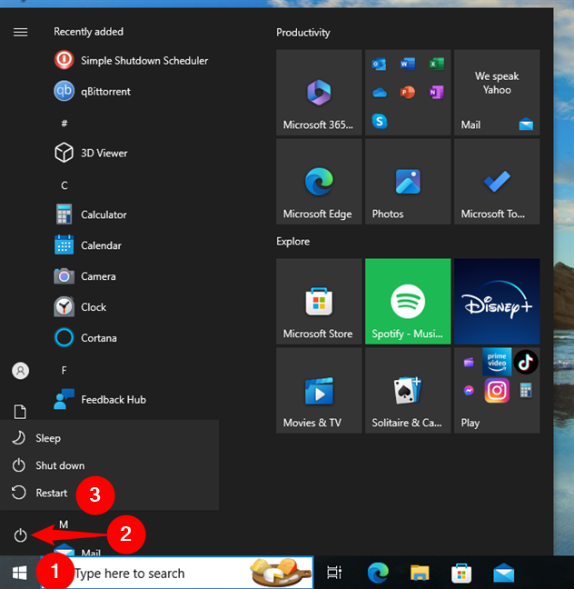 How to restart Windows 10 from the Start Menu