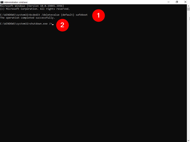 Disable and exit Safe Mode with Command Prompt