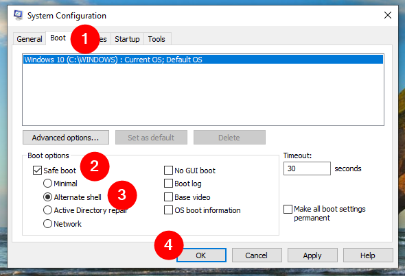 Use msconfig to enable Safe Mode with Command Prompt