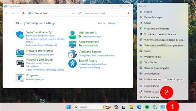 How to pin the Control Panel to the taskbar in Windows 11