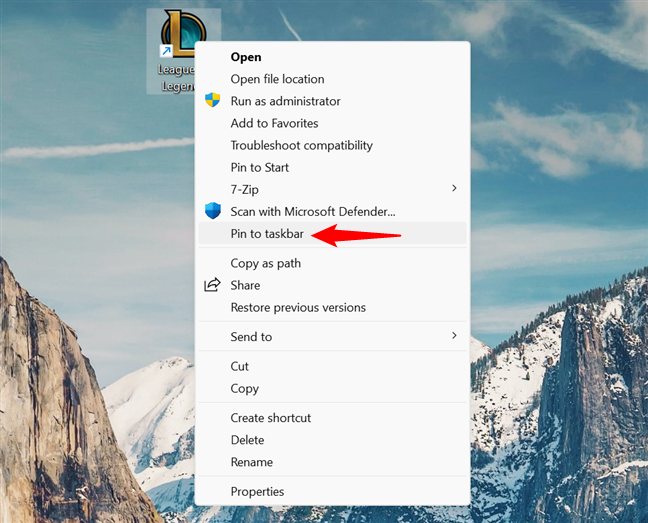 Pin a desktop shortcut to the taskbar