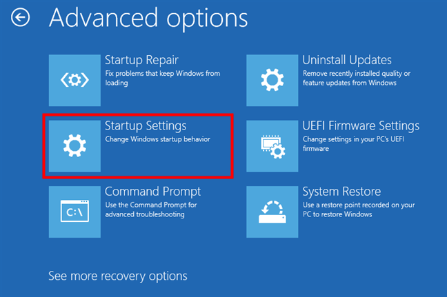 Enter Startup Settings in Windows 11's recovery environment