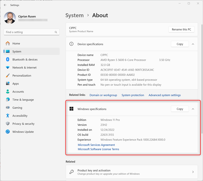 Check your Windows specifications