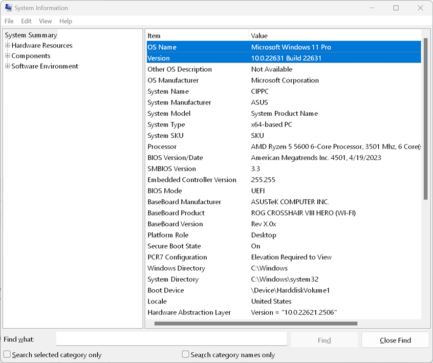 System Information reveals the Windows 11 edition, version number, and build