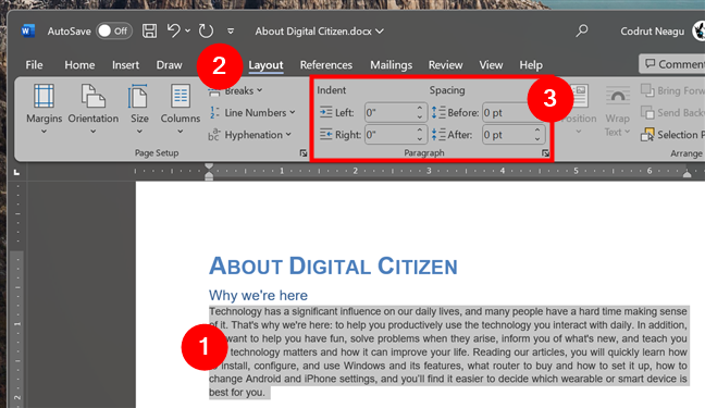How to change the paragraph spacing in Word
