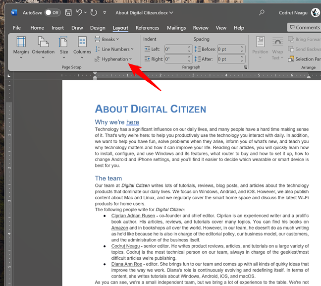 Hyphenation in Microsoft Word