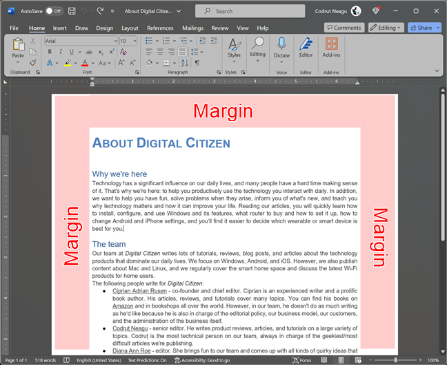 Margins in a Word document