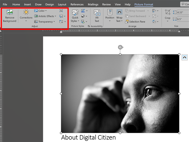 How to adjust a picture in Word