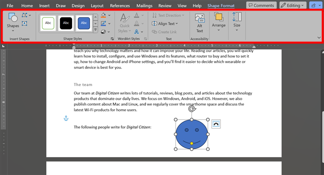 Shape tools in Word