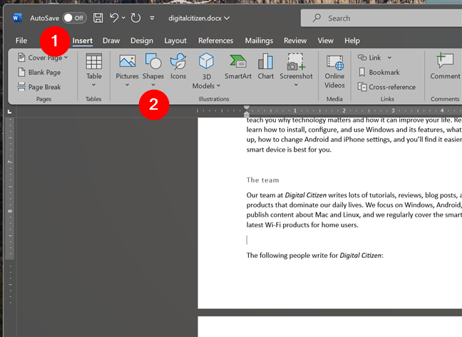 How to insert a shape in Word
