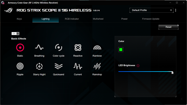 Lighting effects for the ASUS ROG Strix Scope II 96 Wireless