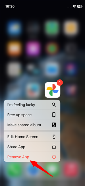 In the context menu, tap on Remove App